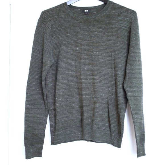 Uniqlo olive green textured cotton wool blend sweatshirt - Picture 1 of 10